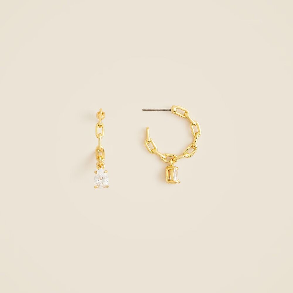 J. Crew Chainlink Gold-Plated Hoop Earrings with Crystals New